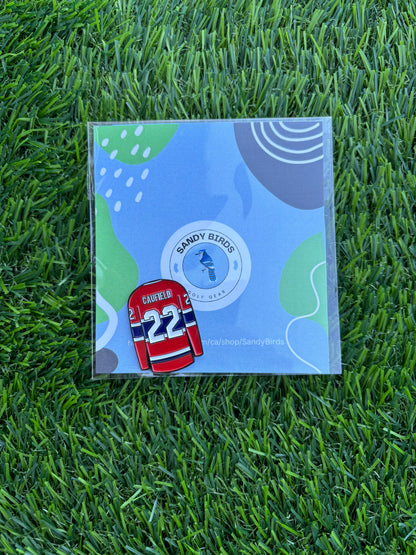 Sandybirds Golf Gear Caufield Ball Marker - Premium quality golf ball marker made of zinc alloy, designed in the shape of a Caufield jersey. A perfect accessory for golf enthusiasts looking to add a touch of style and precision to their game.