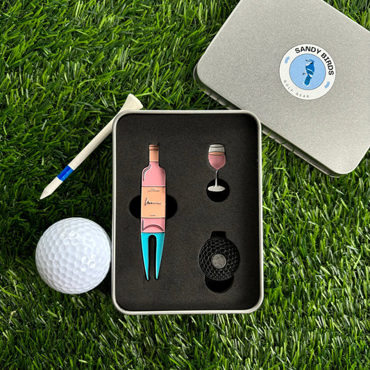 Wine & Golf Divot Tool/Ball Marker Pack (Pink Label) | Gift for Golf Lovers