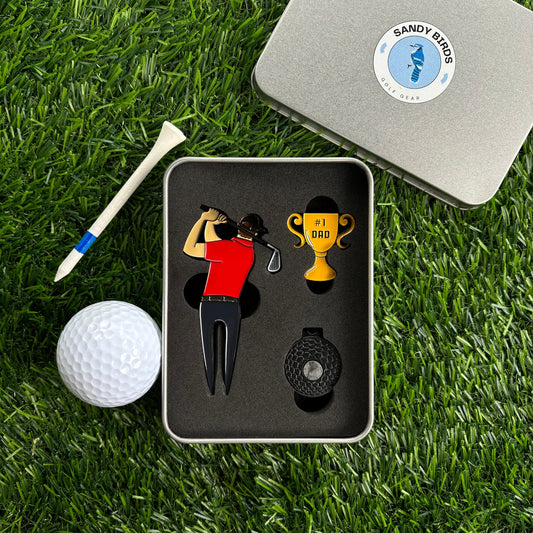 Fathers Day #1 Dad Golf Divot Tool/Ball Marker Pack (Red Shirt) | Gift for Dad | Gift for Golf Lovers